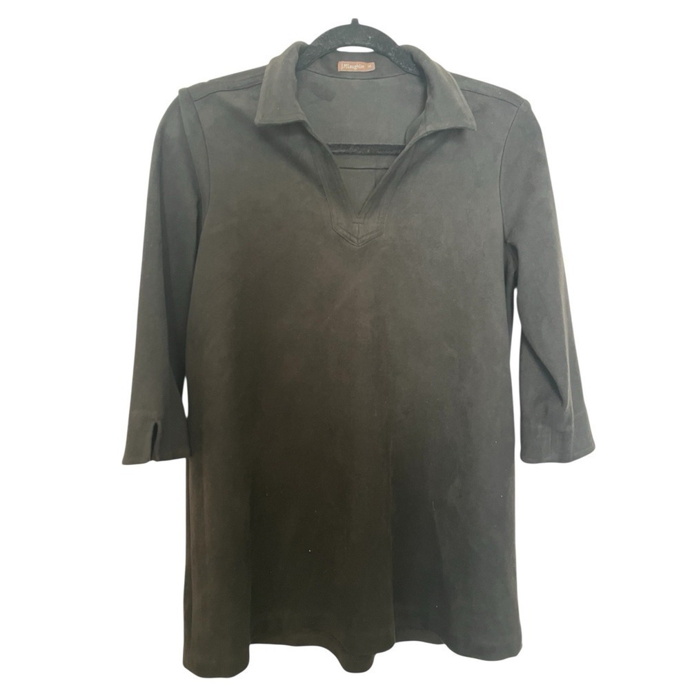 J.McLaughlin Black Tunic Top Pullover V-Neck Stretchy Soft Faux Suede Size M Emo